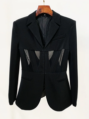 Mesh Splicing Slim Fit Blazer + Mesh Splicing Flare Pants