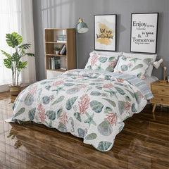 Double Bed Cotton Print Sea Life 3 Piece Quilted Quilt Pillowcase Free Shipping
