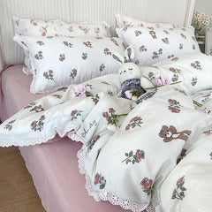 2025 New Knitted Cotton Bedding Set 1.2m 1.5m 1.8m Size Bed For Girls Women Room Decoration Bed Sheets With Pillowcases