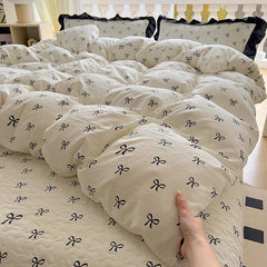 2025 new soft waxy waxy wash quilt cover Knitted double layer single bed sheet Little fresh polka dot bedding