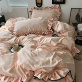 3/4Pcs Korean Princess Style Ruffles Bedding Set Skin-friendly Soft Silky Cool Feeling Duvet Cover Set Bed Sheet Pillowcases