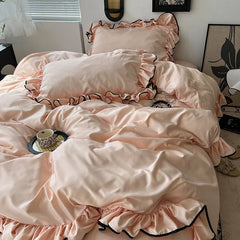 3/4Pcs Korean Princess Style Ruffles Bedding Set Skin-friendly Soft Silky Cool Feeling Duvet Cover Set Bed Sheet Pillowcases