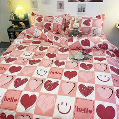 Ins Princess Pink Heart Duvet Cover Home Textile Pillow Case Bed Sheet Kids Girls Bedding Covers Set King Queen Twin Cute Kawaii