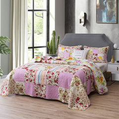 Double Bed Cotton Printed Floral Rose 3 Piece Quilted Quilt Pillowcase Free Shipping