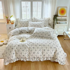 Ruffle Bedding Set 100% Cotton 1 Duvet Cover 2 Pillowcases No Sheet Ultra Soft Touch Floral Style 200x230 220x240
