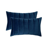 2Pcs Blue Velvet Pillow Covers with Striped Decorative Luxury Soft Cushion Cases for Farmhouse Couch Sofa Living Room
