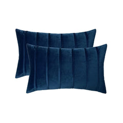 2Pcs Blue Velvet Pillow Covers with Striped Decorative Luxury Soft Cushion Cases for Farmhouse Couch Sofa Living Room