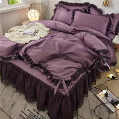 Arctic Velvet Pastoral Lace Solid Color Four-Piece Pillowcase Bed Sheet Quilt Cover Quilt Cover 200*230cm Bed Sheet Set