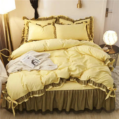 Luxury Princess Bedding Sets Kawaii Bed Skirt Sheet and Pillowcase Bed Comforter Set Girls Duvet Cover 4pcs Set Home Decoration