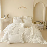 Korean Princess Style Lace Ruffles Bedding Set Solid Color Duvet Cover Set Flat/Fitted Bed Sheet Pillowcases With Pillowcases