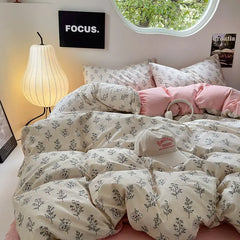 A-Class Maternal and Infant Super Soft Wrinkle Yarn Water Washed Cotton Four piece Set Bubble Cotton Quilt Set Bed Sheet
