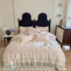 2025 Cotton Princess Bedding Sets Queen Butterflies Embroidered Chiffon Lace Elegant Soft Flat Sheet With Pillowcases 4PCS