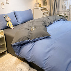 100% Cotton A/B Side Double Spelling Bedding Set,Twin Size,1 Duvet Cover 200x200,2 Pillowcase,No Bed Sheet,Solid Color