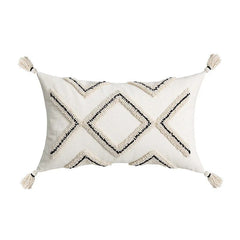 Grey White Simple Loop Tufted Cushion Cover Wabi Sabi Geometric Embroidery Tassel Pillow Cover Home Decorative Cushions for Sofa