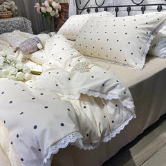 Ins Polka Dots Bedding Set Simple Print Duvet Cover Set With Pillowcases Flat Fitted Sheet Washed Cotton Skin Friendly For Adult