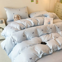 3pcs Blue Duvet cover set (1*Duvet Cover + 2*Pillowcase, Without Core), ow print Bedding Set, Soft Comfortable