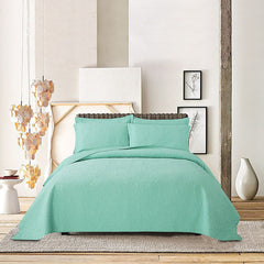 Double Bed 100% Cotton Pure Green 3pcs Printed Quilted Quilt Pillowcase Free Shipping