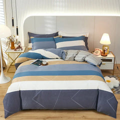 3PC 100% Cotton Duvet Cover Set Striped Printing 1PC Duvet Cover 2PC Pillowcase Cotton Soft Skin Friendly Bedding