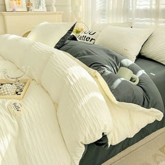 Seersucker Bedding Sets Solid Color Washed Cotton Microfiber Duvet Cover Flat Sheet Pillowcases Soft Duvet Cover Sets