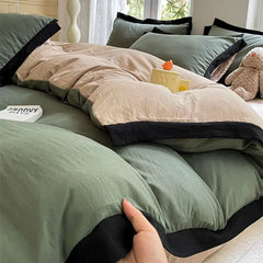 Maillard Solid Color Simple Four-piece Bedding Set Washed Cotton Sheets Quilt Cover Homestay Bedding Student Three-piece Set