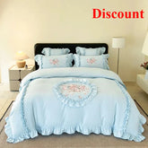 4Pcs Rose Flowers Embroidery Bedding Set Double King Queen Size Pink Girls Bedroom Duvet Cover Flat/Fitted Bed Sheet