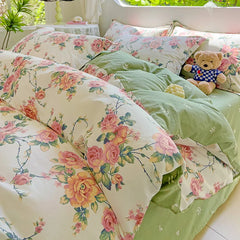 2025 Hot Flora Style Bedding Set Princess Printed Four Piece Set Flowers Bed Sheet Set Duvet Cover Queen King Size Home Decor