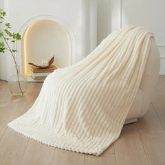A Solid Color Striped Flannel Blanket Shawl Blanket Multi-purpose Sofa Blanket Cover Blanket Home Bed Blanket