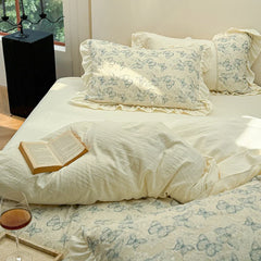 High Quality Bedding Set Type A Washed Cotton Butterfly Bed Sheets And Fitted Sheet Ancient Rhyme Butterfly Sound Duvet Cover
