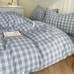 Green Nordic Bedding Set Ins Plaid Girls Boys Double Queen Size Duvet Cover Flat Sheet Pillowcase New No Filler Bed Linens