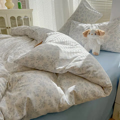 2025 new class A aerobic knitted cotton printing small fresh four-piece set, bed sheet, bed hat four-piece set