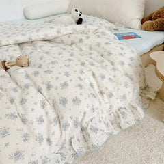 Korean Baby Girl Crib Bedding Set Bunny Rose Cherry Floral Cotton Muslin Cot Bedding Kit Duvet Cover Pillowcase No Filler