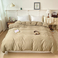 2025 New All-cotton Washed Cotton Single Quilt Set Printed Plaid Duvet Cover 150x200 220x240 Skin Friendly Bedding