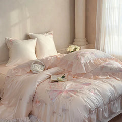100% Cotton Gorgeous Bedding Set Butterfly Embroidery Flat Sheet Pillowcases Queen Size For Women Bare Sleeping Skin-Friendly