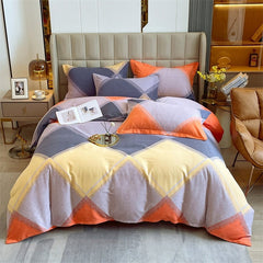4pcs Autumn and Winter Thickening Soft Bedroom Bedding Set Home Textile Geometric Pattern Sheet Quilt Cover Pillowcase