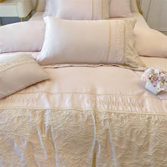 4pcs Class A High-end Long-staple Cotton Thickened Brushed Embroidery Quilt Cover Flat/fitted Bed Sheet European Bedding Set