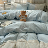 Plaid Pattern Bedding Set INS Princess Soft Washed Cotton Bed Flat Sheet Twin Queen Double Size Duvet Set Pillowcase Bed Linens