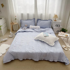 4 New Korean Chiffon Summer Quilt Three Piece Set Air-condition Quilt Kids Adult Quilts Polyester Washable Home Use