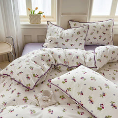 Cute Purple Grapes Fruit Duvet Cover Girls INS Bedding Set for Kids Queen Full Size Flat Bed Sheet Quilt Cover Pillowcase Kawaii