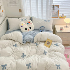 3pcs Duvet cover set (1*Duvet Cover + 2*Pillowcase, Without Core), Butterfly knot yarn embroidery Bedding Set, Soft Comfortable