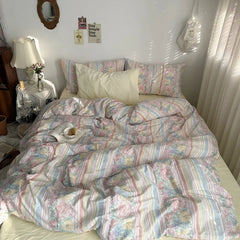 Floral Style Duvet Cover Pure Cotton Bed Cover Girls Soft Comforter Covers Set with Pillowcase King Size Quilt Cover Set