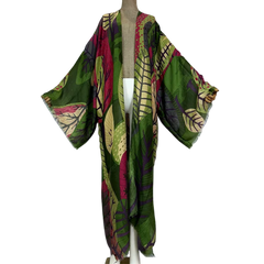 Vibrant Leaf Print Kimono Cardigan - WINI