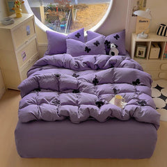 4pcs Duvet cover set (1*Duvet Cover + 2*Pillowcase, sheet), Butterfly knot yarn embroidery Bedding Set, Soft Comfortable