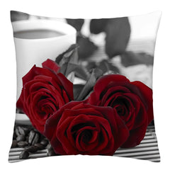 45x45cm Red Rose Flower Cushion Cover Home Wedding Decoration Sofa Bed Lumbar Pillowcase Polyester Red Rose Print Pillow Case