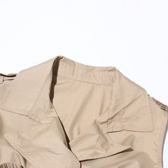 Khaki V-Neck Pleated Sleeveless Top