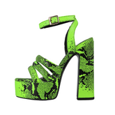 Buckle Strap Open Toe Snake Pattern Thick Heel Sandals