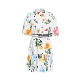 Standing Collar Short Sleeved High Waisted Slimming Waistband Dress