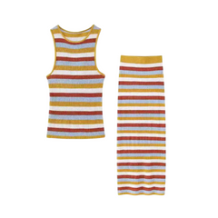 Sleeveless Striped Knitted Vest + Slim Long Skirt