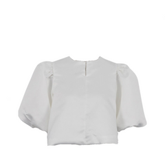 Solid Bubble Sleeve Satin Blouse