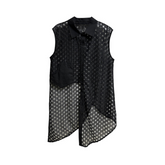 Mesh Splicing Irregular Perspective Grid Sleeveless Shirt