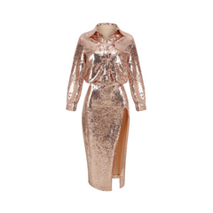 Sequin Long Sleeved Top + Hip Wrapped Skirt Set